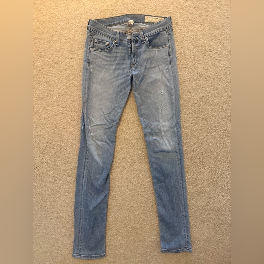 Rag & Bone Skinny Harbour Distressed Light Blue Wash Jeans Size 27